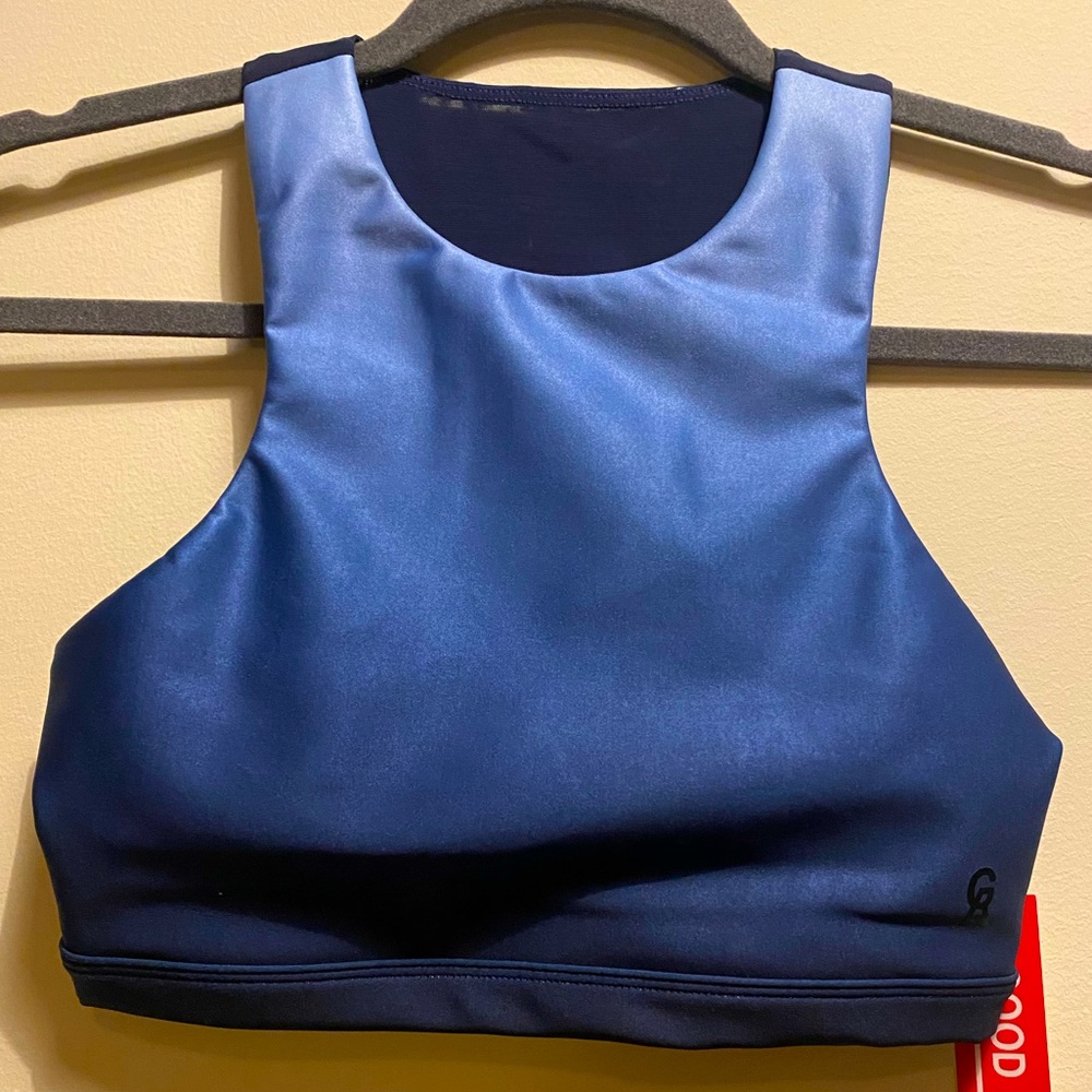 Good American Halter Sports Bra Small Blue Ombré Yoga lightweight breathable NWT